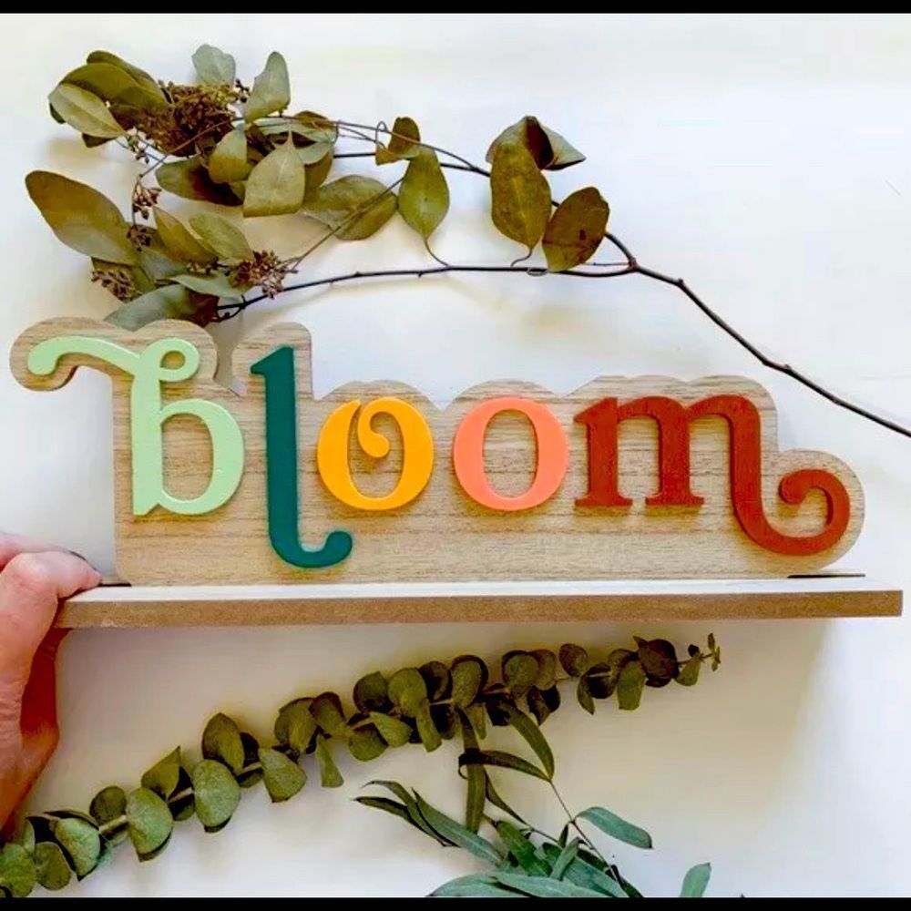 BLOOM Colorful‎ Wood Table Shelf Home Decor Piece 12" Long 4.5" Tall 2" D…